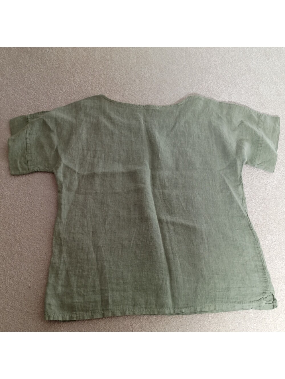 Francesca Bettini 100% Linen Top M Sage Green Short Sleeve Pocket Made in Italy - Picture 9 of 9
